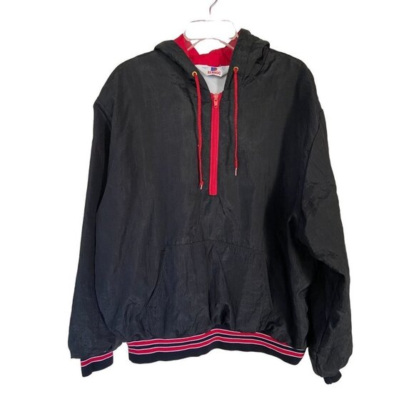 Rennoc 1/4 Zip Pullover Lined Windbreaker Jacket Black Red Men's XL 48 Vintage - Picture 1 of 7